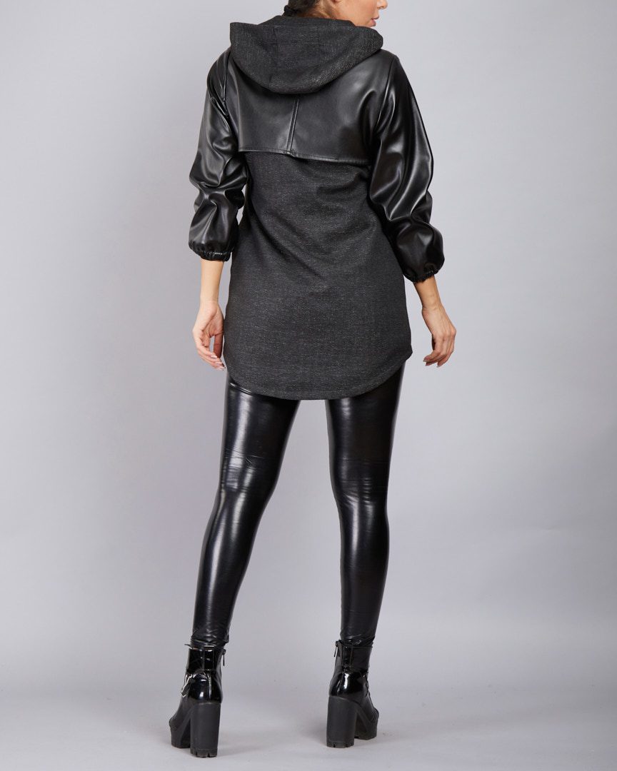 انواع پارچه های پاییزی برای مانتو | گالری مانتو میرداماد مانتو ترکیبی چرم 4. پارچه چرم