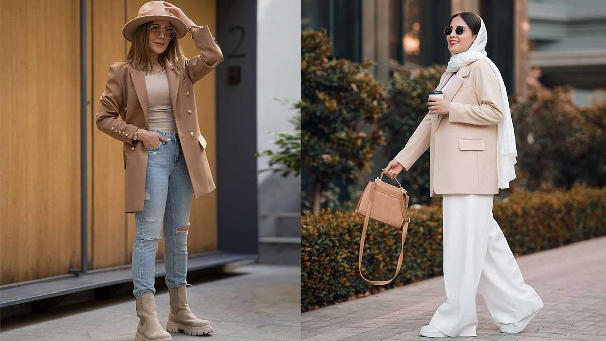 انواع ست مانتو کرم با رنگ های ترند سال 2024 | گالری مانتو میرداماد Pairing a cream coat with leggings ست مانتو کرم