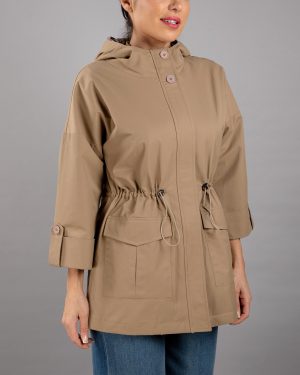 بارانی کمر کش کلاهدار بنفشه