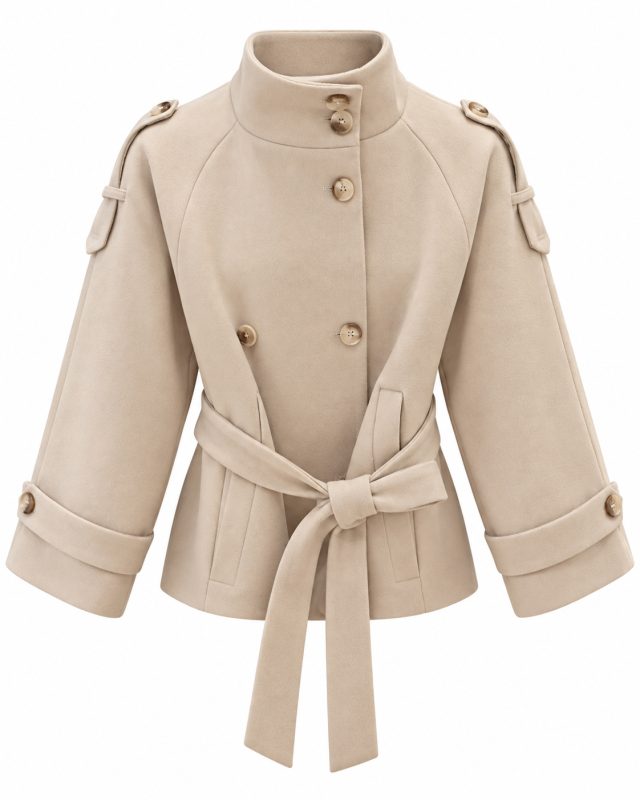 گالری مانتو میرداماد | مانتو Beige Belted Wool Blend Jacket