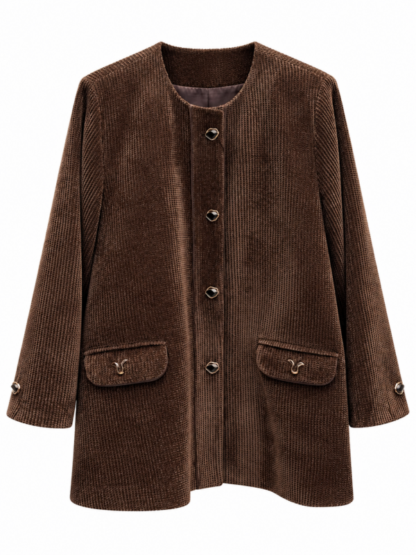 گالری مانتو میرداماد | مانتو Brown Corduroy Coat with Gold Accents
