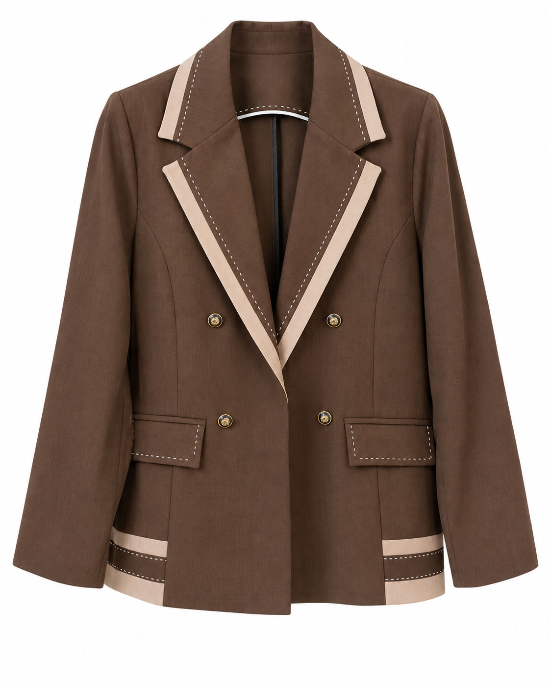 Brown Double-Breasted Blazer Product Shot کت شلال دوزی ترکيبی - تصویر 1