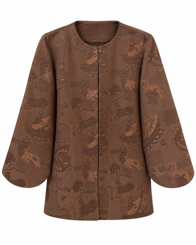 گالری مانتو میرداماد | مانتو Brown Jacquard Rounded Sleeve Jacket