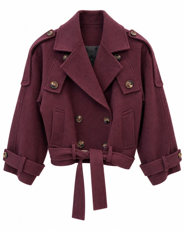 گالری مانتو میرداماد | مانتو Burgundy Double Breasted Wool Jacket