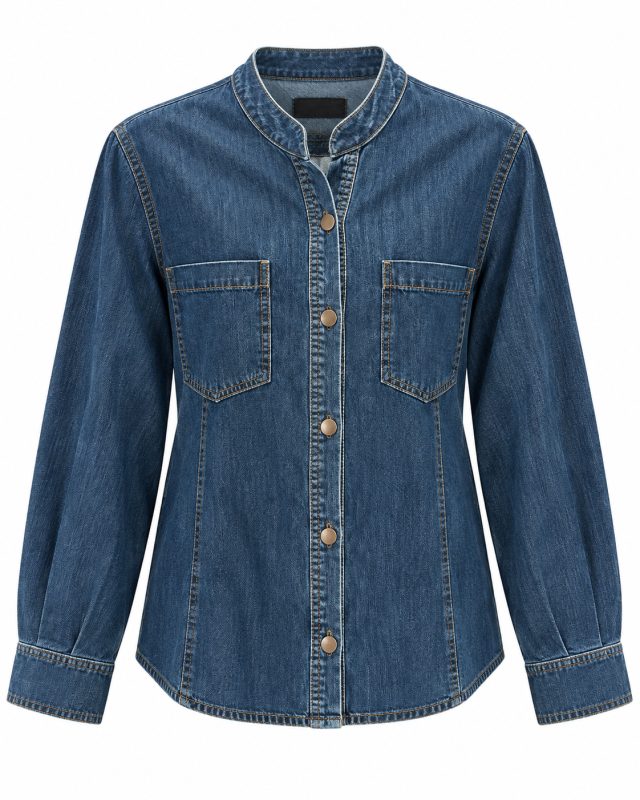 گالری مانتو میرداماد | مانتو Denim Mandarin Collar Shirt Jacket