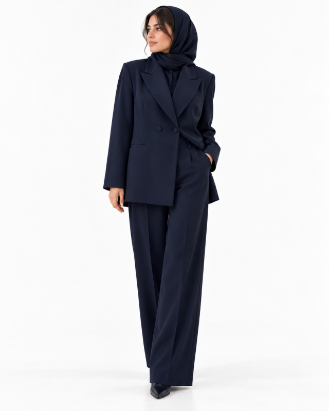 گالری مانتو میرداماد | مانتو Elegant Navy Hijab Suit Portrait 1