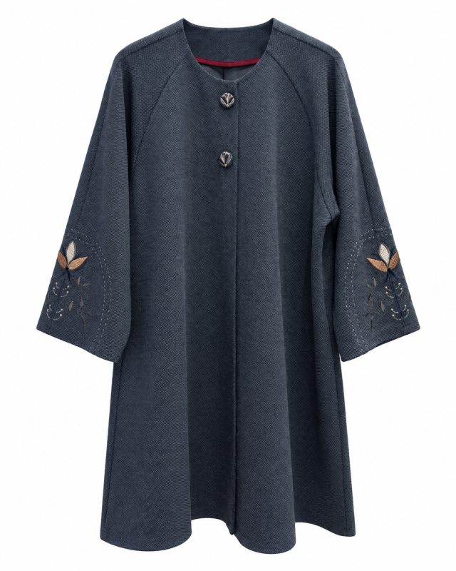 گالری مانتو میرداماد | مانتو Navy Textured Embroidered Long Coat