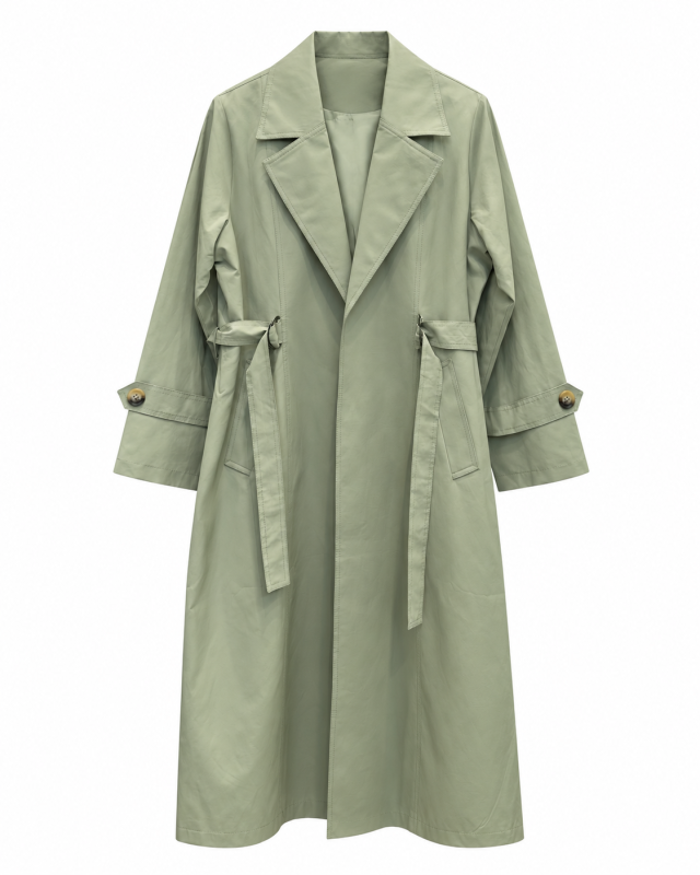 گالری مانتو میرداماد | مانتو Sage Green Belted Trench Coat