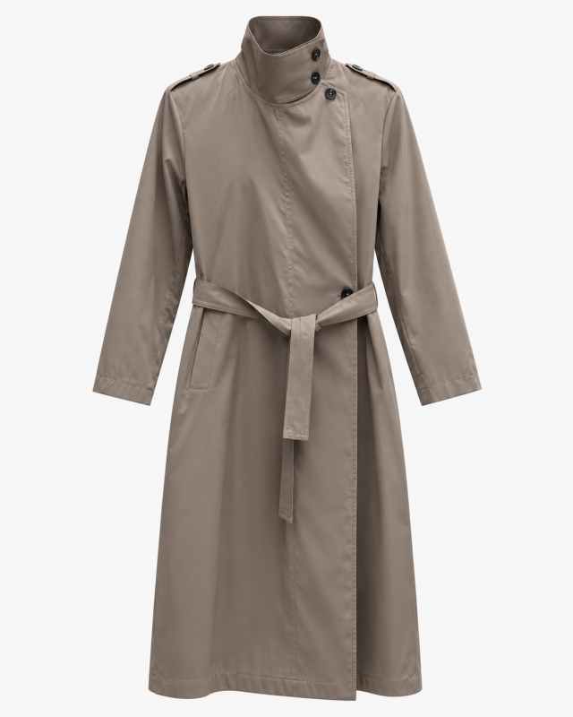 گالری مانتو میرداماد | مانتو Taupe Asymmetrical Belted Trench Coat
