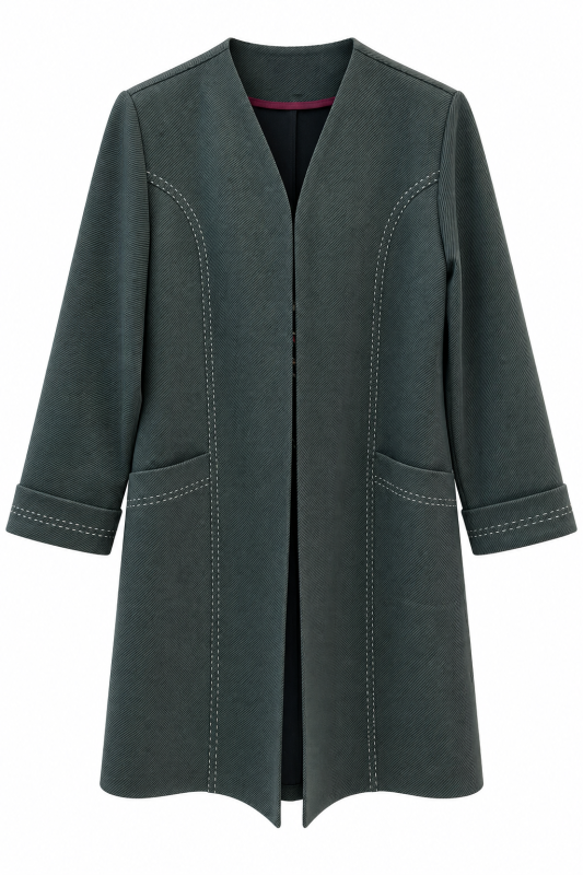گالری مانتو میرداماد | مانتو Textured Charcoal Green Open Front Coat